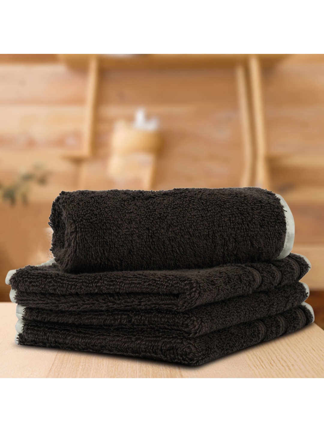 

LUSH & BEYOND Set Of 4 Coffee-Brown Solid 500 GSM Pure Cotton Face Towels