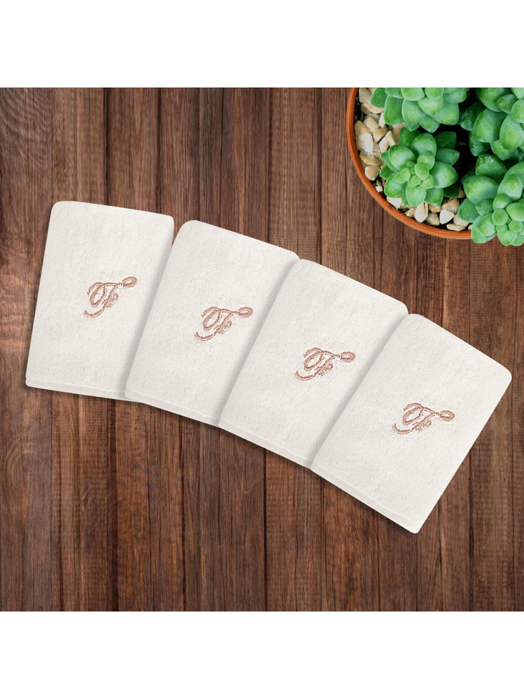

LUSH & BEYOND White Set Of 4 Solid 500 GSM Pure Cotton Face Towels