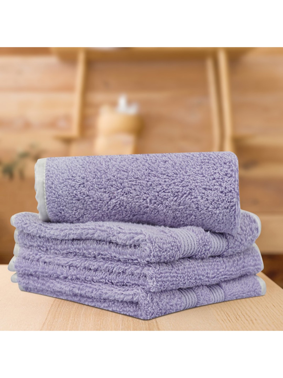 

LUSH & BEYOND Set Of 4 Purple Solid 500 GSM Pure Cotton Face Towels