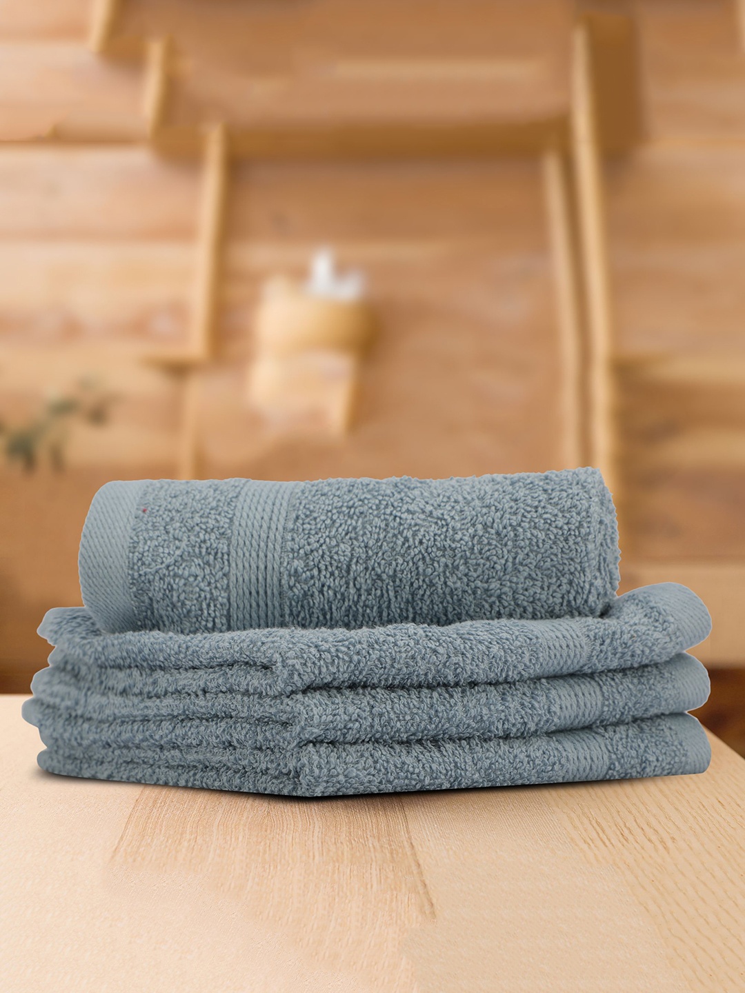 

LUSH & BEYOND Set of 4 Blue Solid Pure Cotton 500 GSM Face Towel