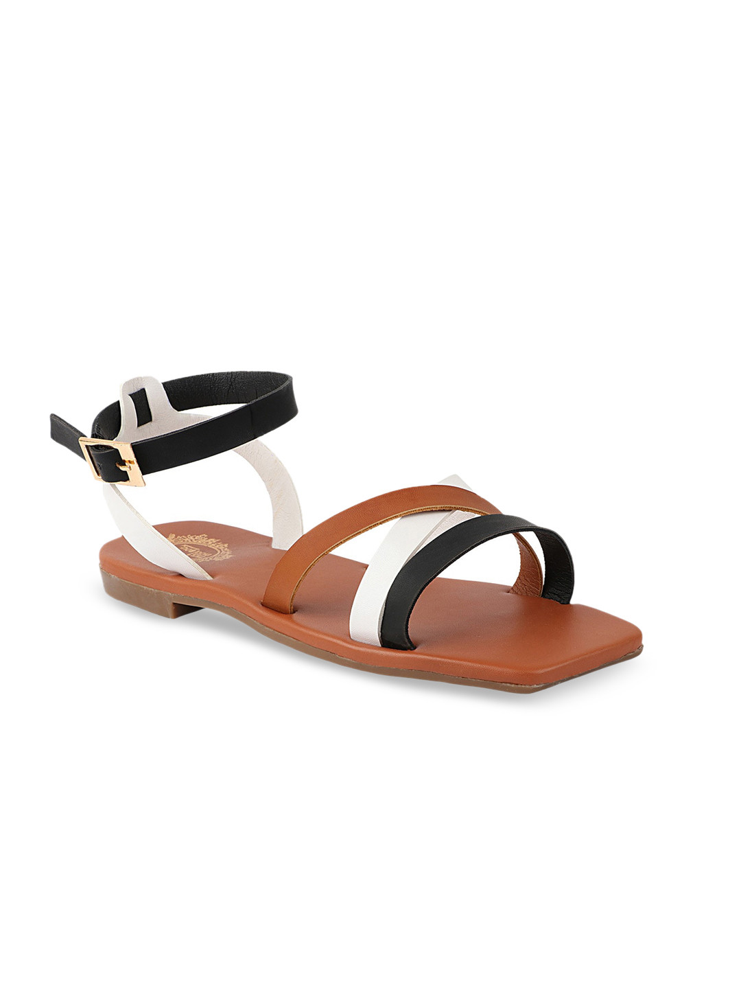 

Shoetopia Women Black Colourblocked Open Toe Flats