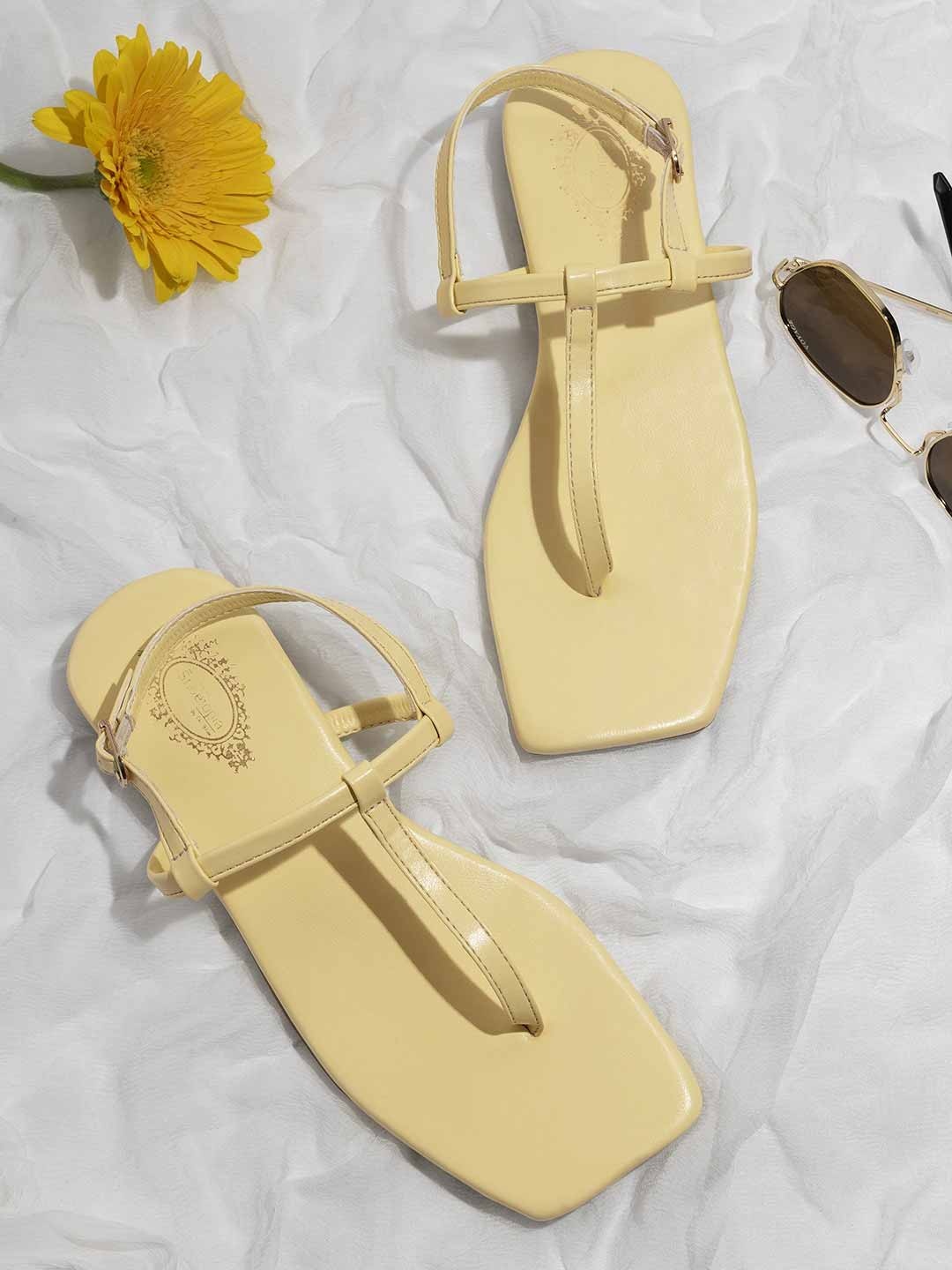 

Shoetopia Women Yellow T-Strap Flats
