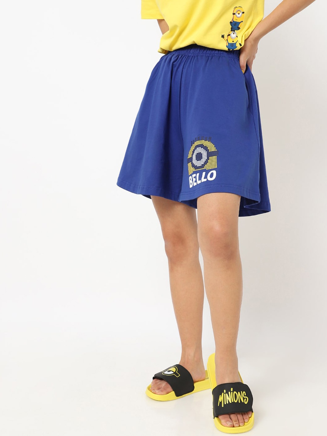 

Bewakoof Women Blue Minions Loose Fit Sports Shorts