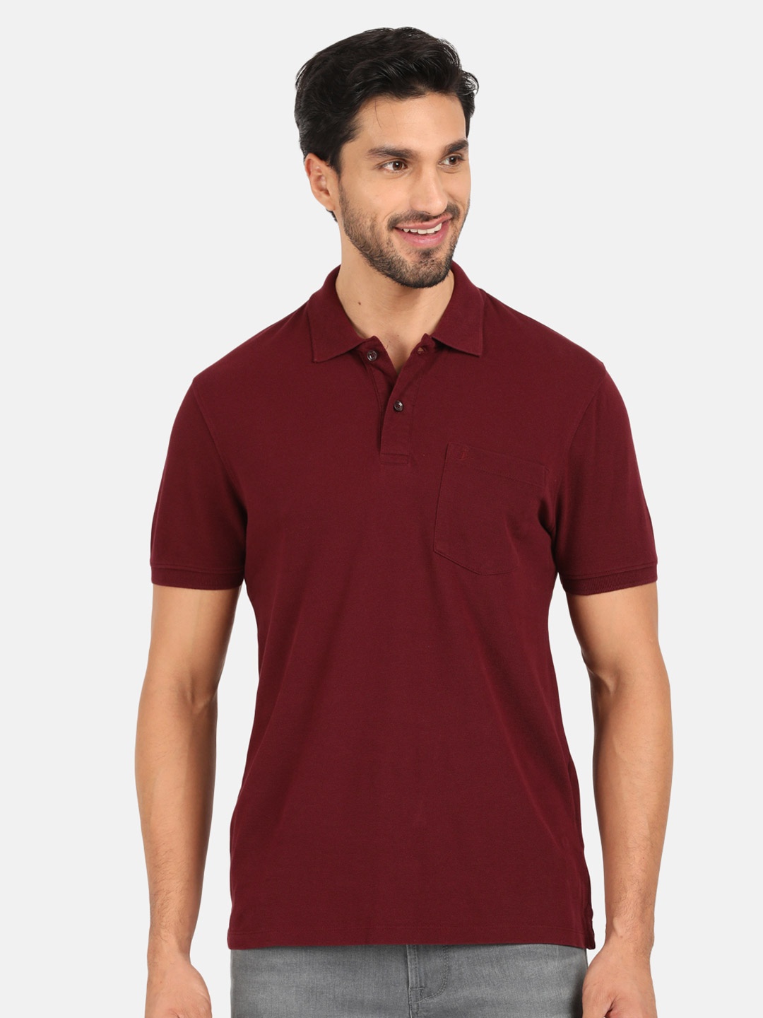 

MERCHANT MARINE Men Maroon Polo Collar Pure Cotton T-shirt