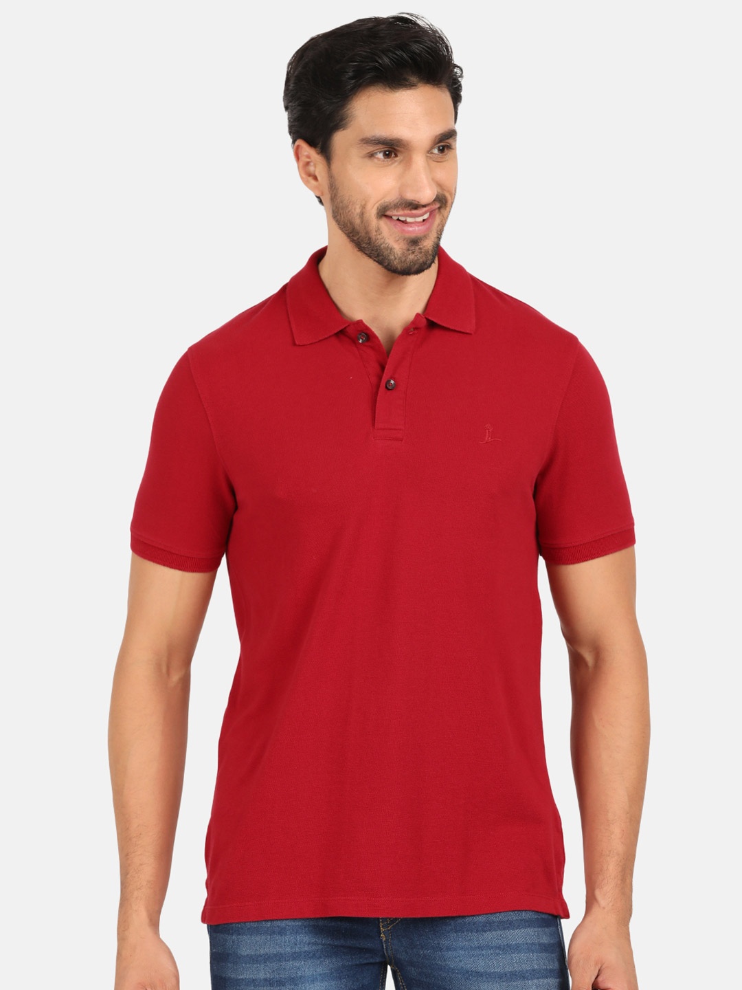 

MERCHANT MARINE Men Red Polo Collar Pure Cotton Outdoor T-shirt