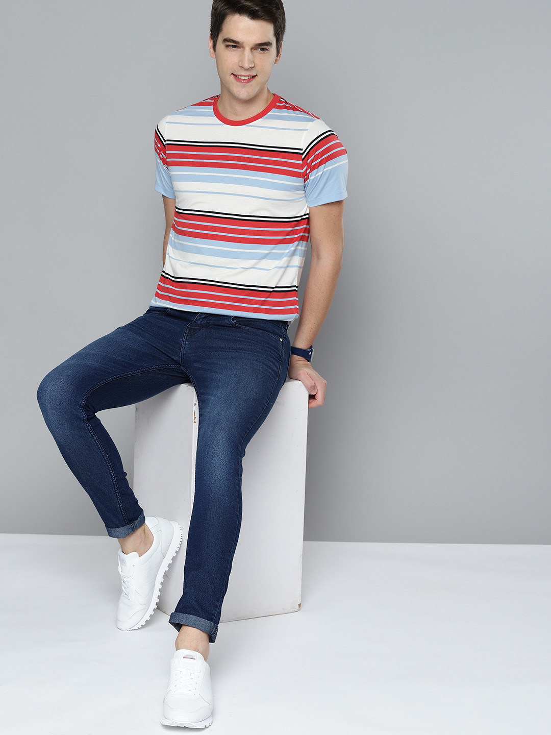 

Mast & Harbour Men Blue & Red Striped T-shirt