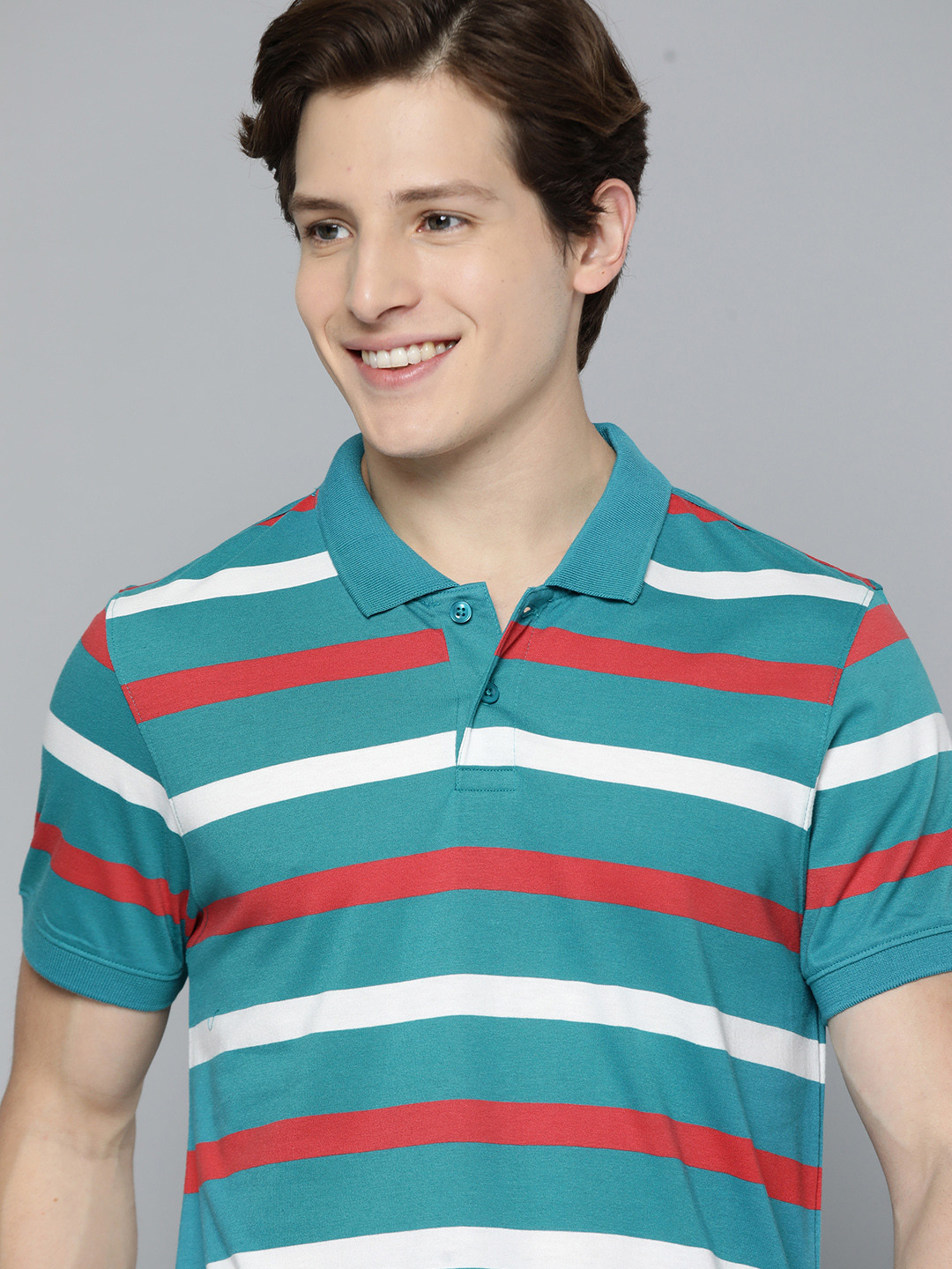 

Mast & Harbour Men Green & White Striped Polo Collar T-shirt