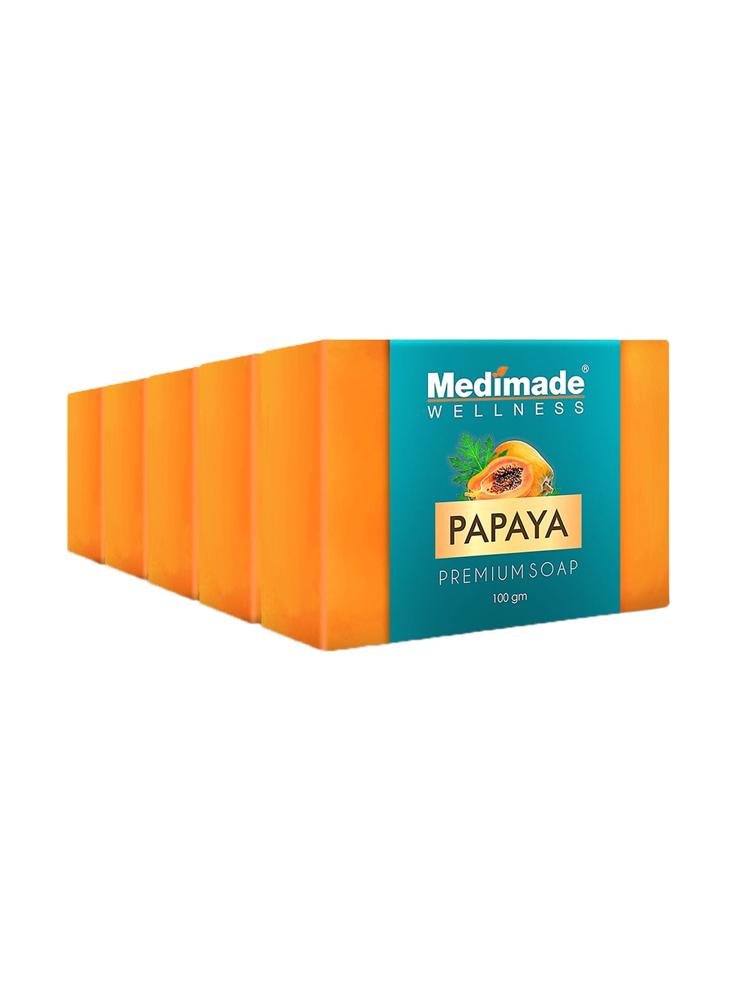 

Medimade Set of 5 Paraben Free Papaya Premium Facial Soap For Skin Whitening - 100 g Each, Orange