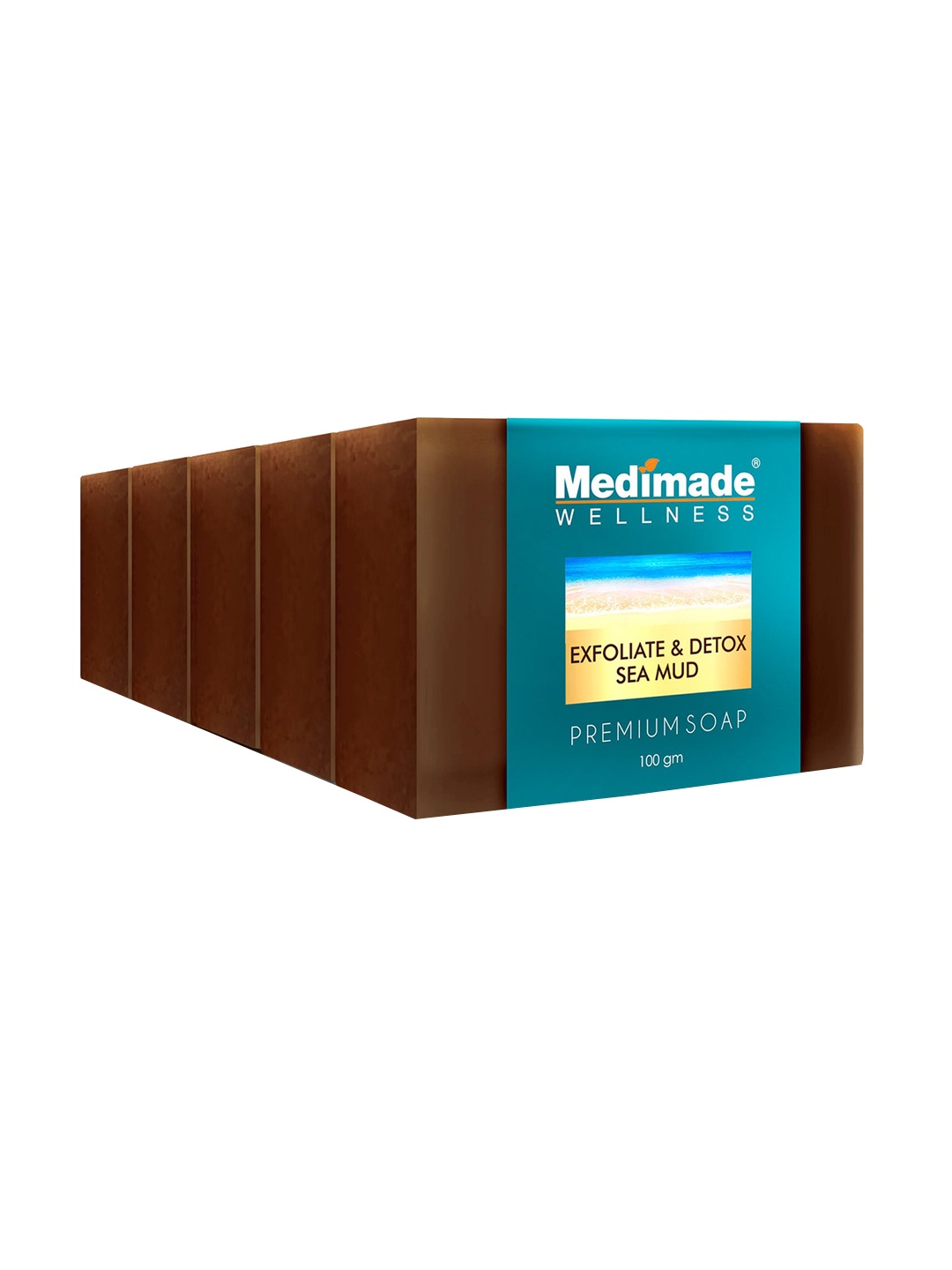 

Medimade Set of 5 Exfoliate & Detox Sea Mud Premium Facial Soap - 100 g Each, Brown