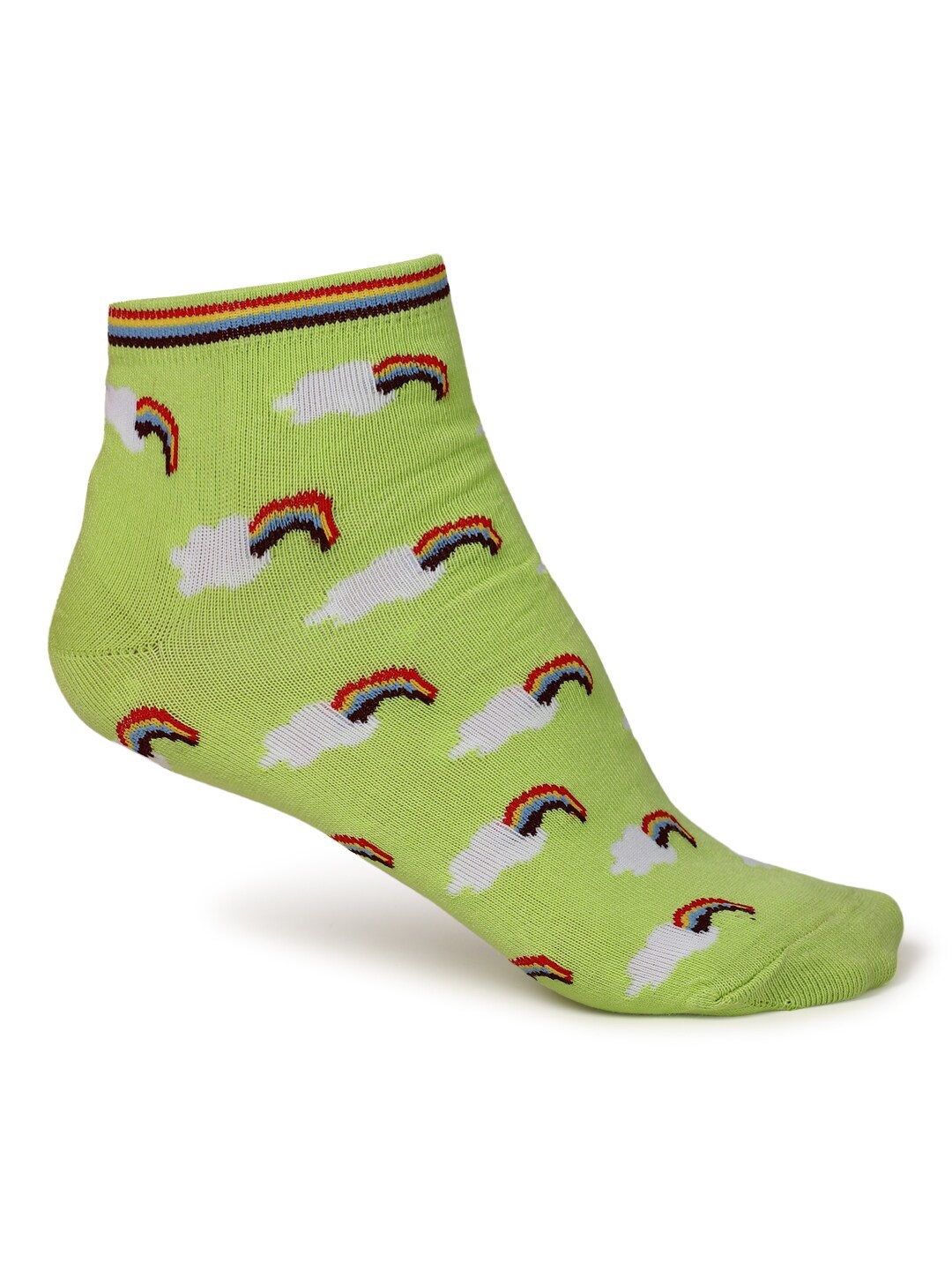 

FOREVER 21 Women Green & White Patterned Ankle-Length Socks