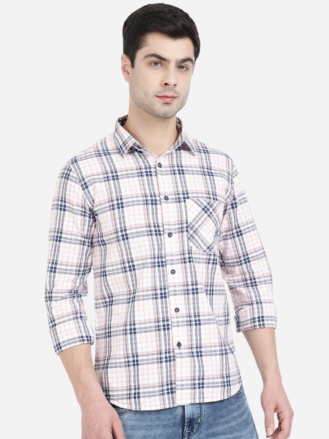

Greenfibre Men Blue Slim Fit Tartan Checks Checked Casual Shirt