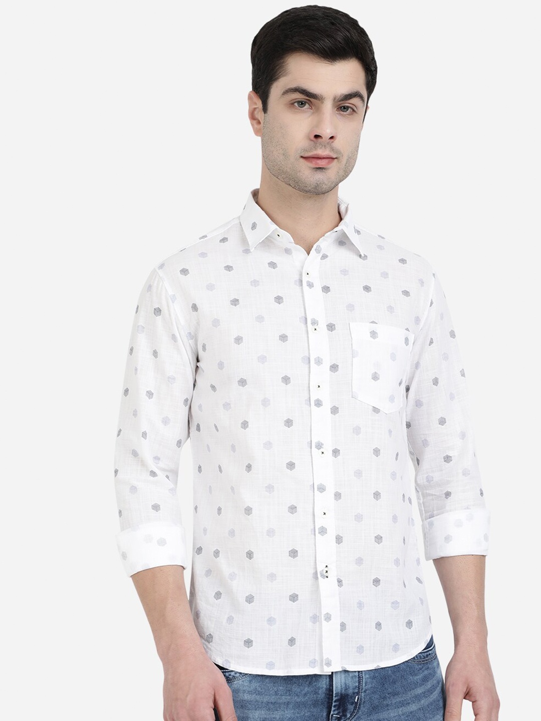 

Greenfibre Men White Slim Fit Printed Casual Shirt