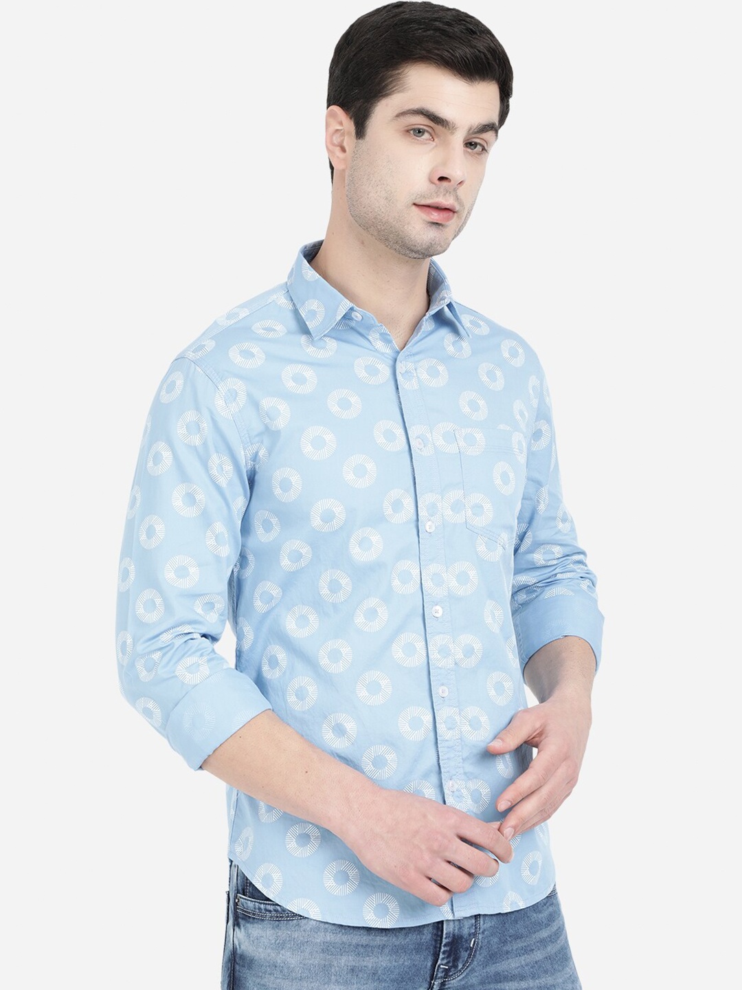 

Greenfibre Men Blue & White Cotton Slim Fit Printed Casual Shirt
