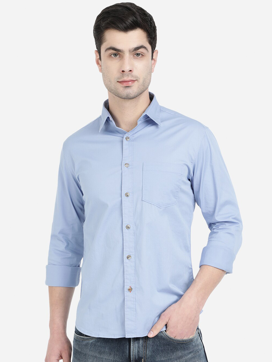 

Greenfibre Men Blue Slim Fit Cotton Casual Shirt
