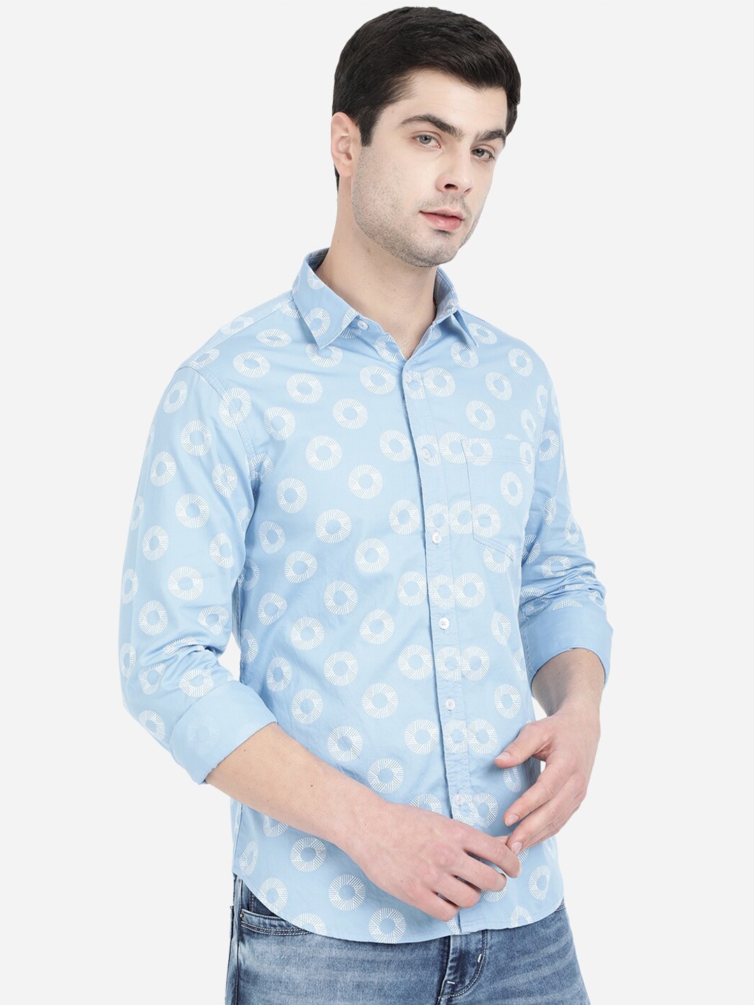 

Greenfibre Men Blue Slim Fit Printed Cotton Casual Shirt