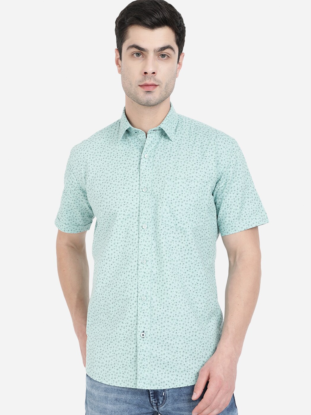 

Greenfibre Men Blue Slim Fit Printed Cotton Casual Shirt