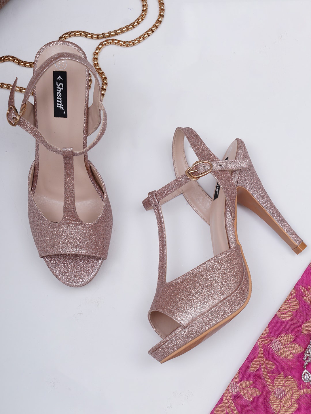 

Sherrif Shoes Rose Gold Party Peep Toes