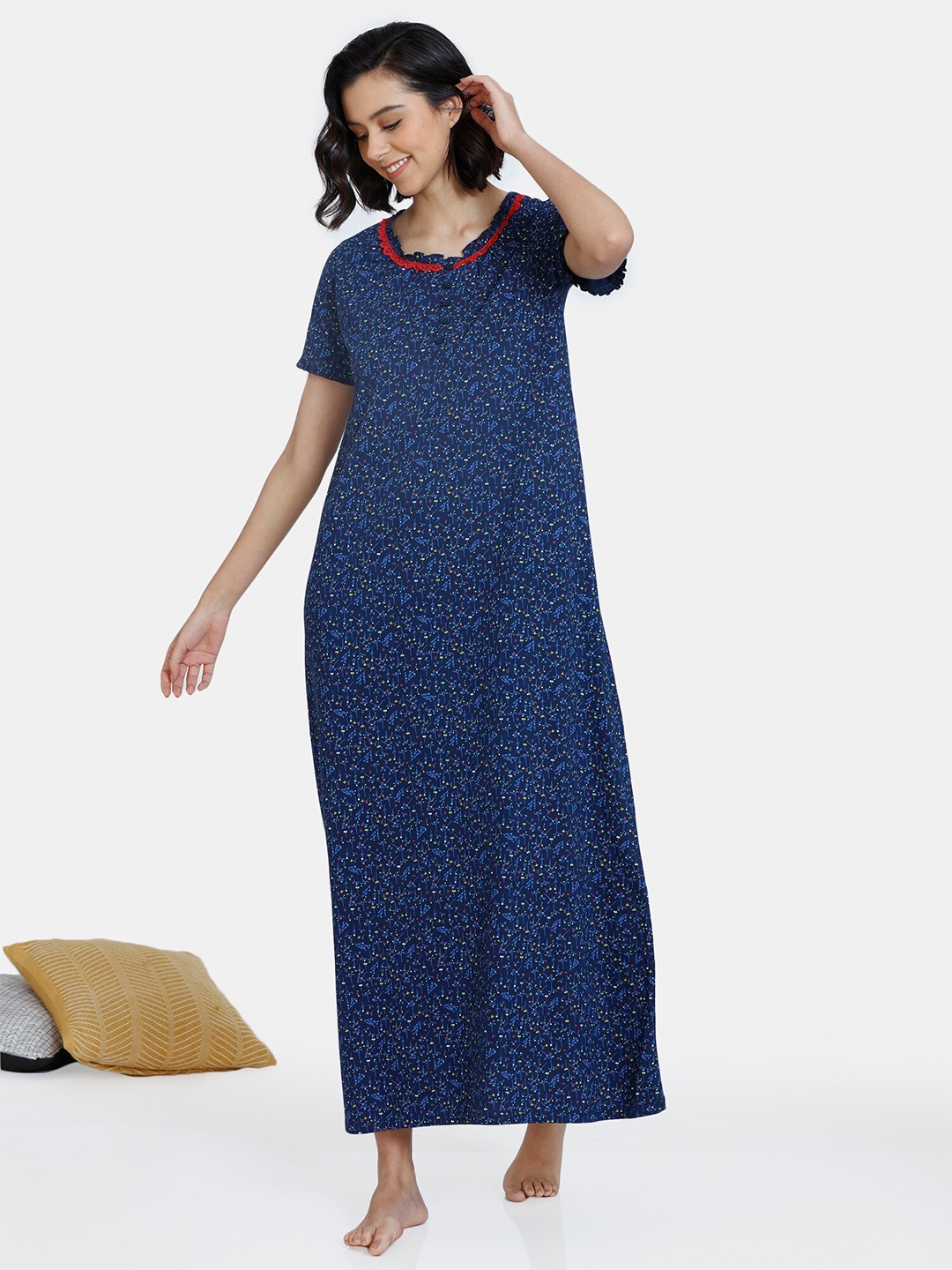 

Zivame Blue Printed Pure Cotton Maxi Nightdress