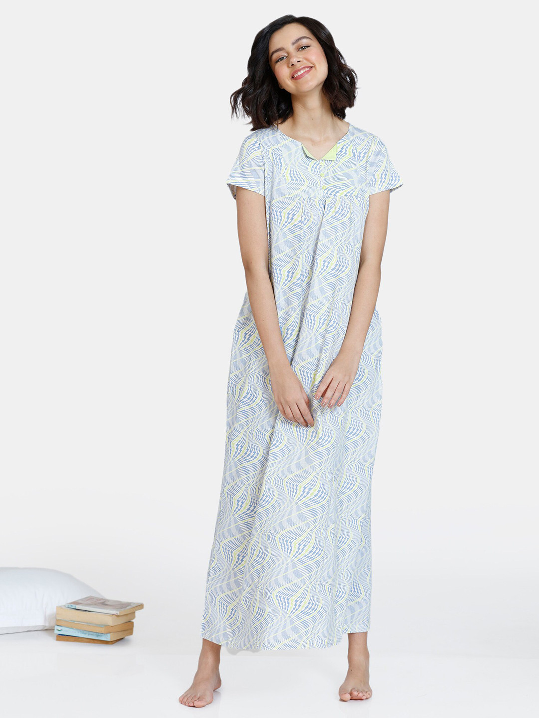 

Zivame Blue Printed Pure Cotton Maxi Nightdress