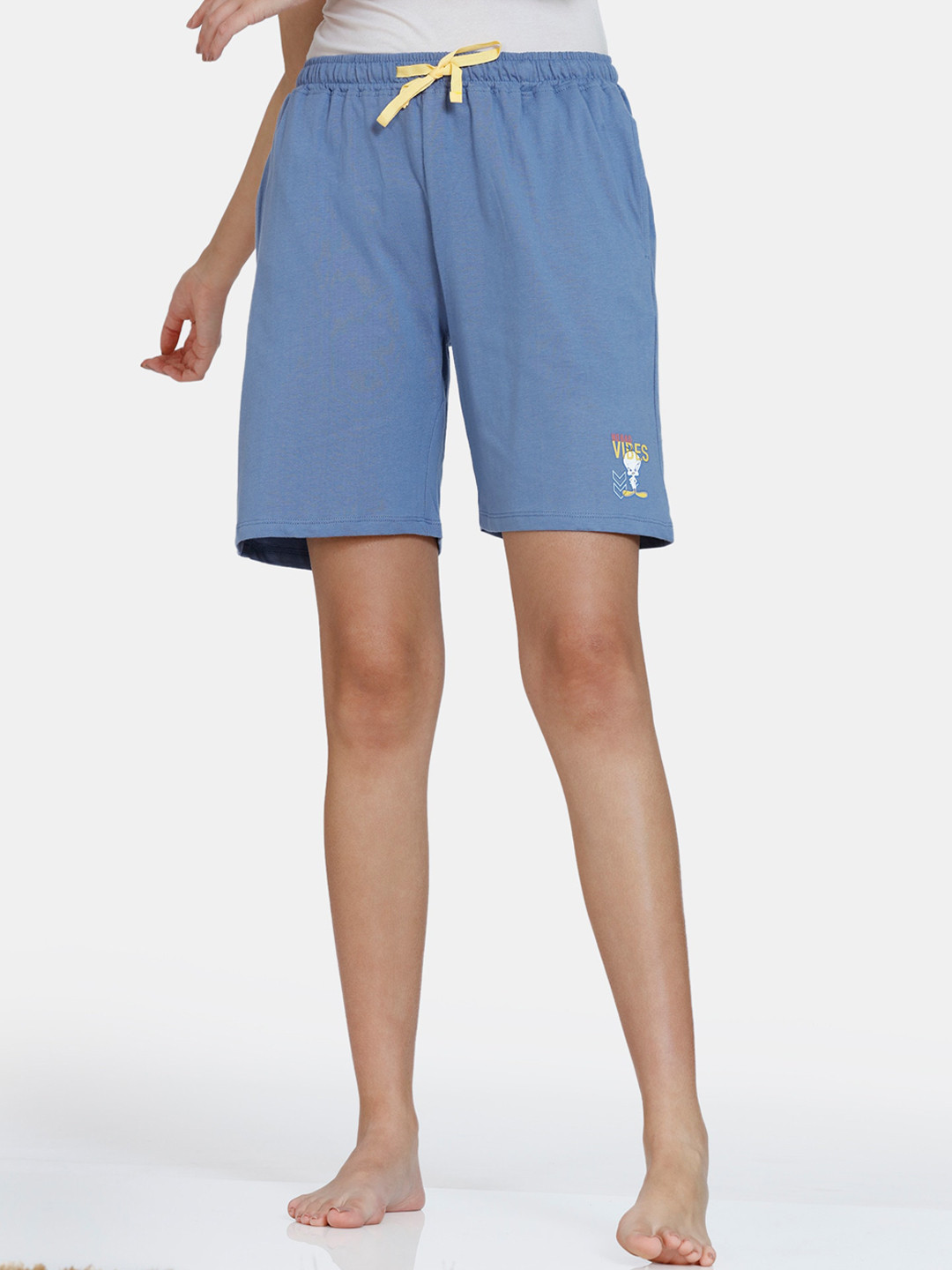 

Zivame Women Blue Cotton Mid-Rise Lounge Shorts