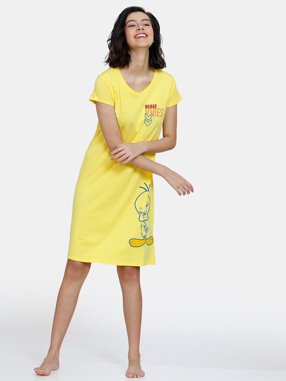 

Zivame Women Yellow Printed Cotton Nightdress