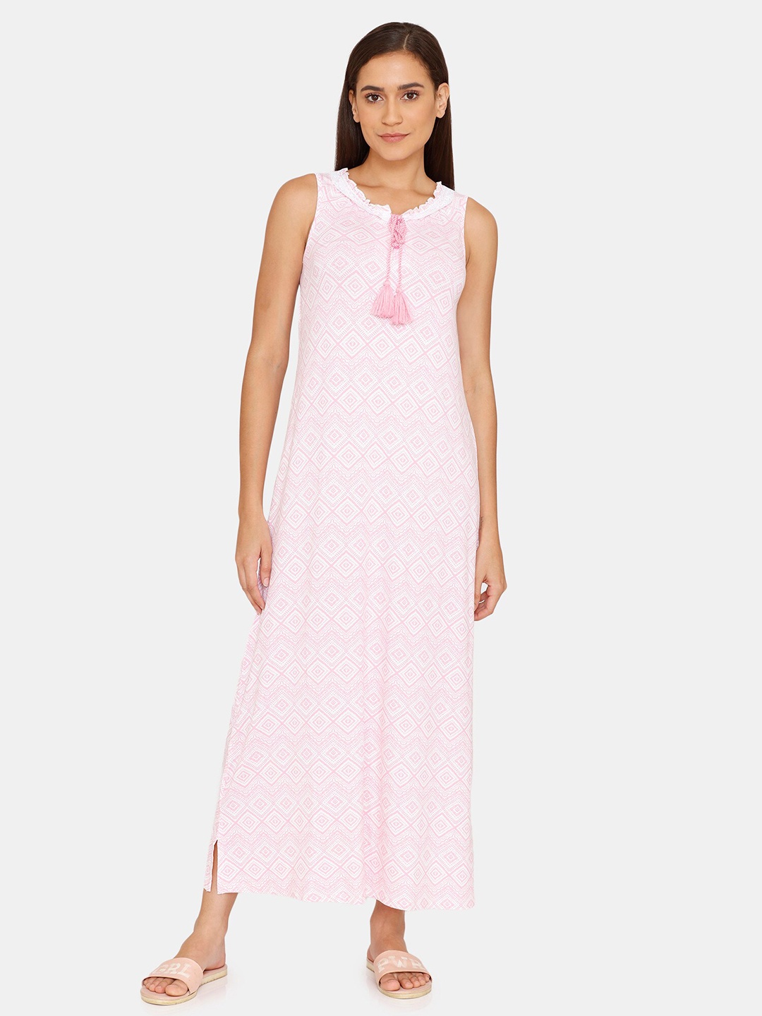 

Zivame Pink Printed Maxi Nightdress