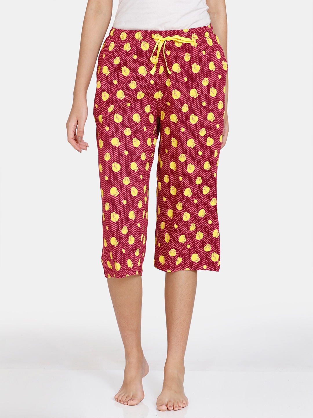 

Zivame Women Printed Pure Cotton Lounge Capris, Red