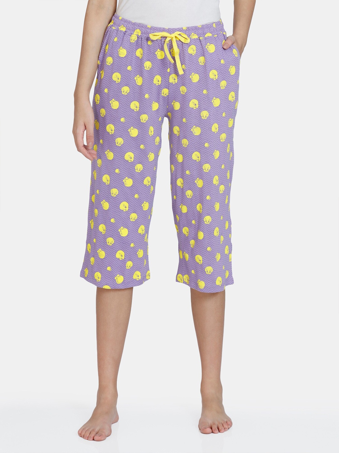 

Zivame Women Printed Pure Cotton Lounge Capris, Lavender