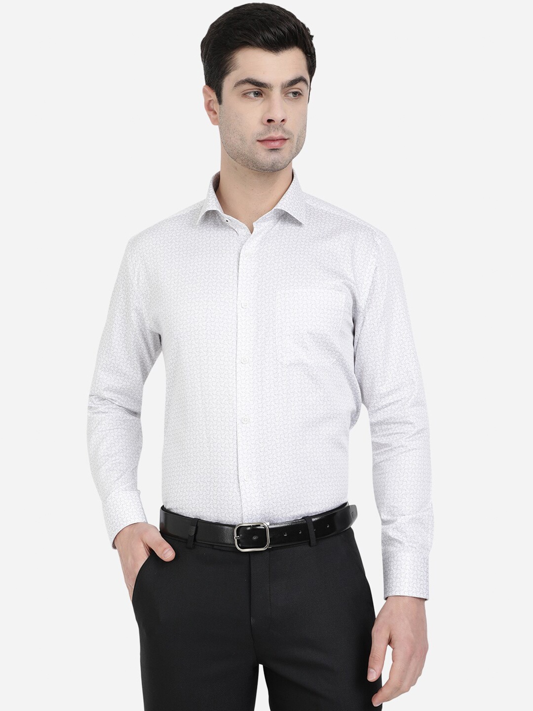 

JADE BLUE Men White Regular Fit Printed Cotton Formal Shirt