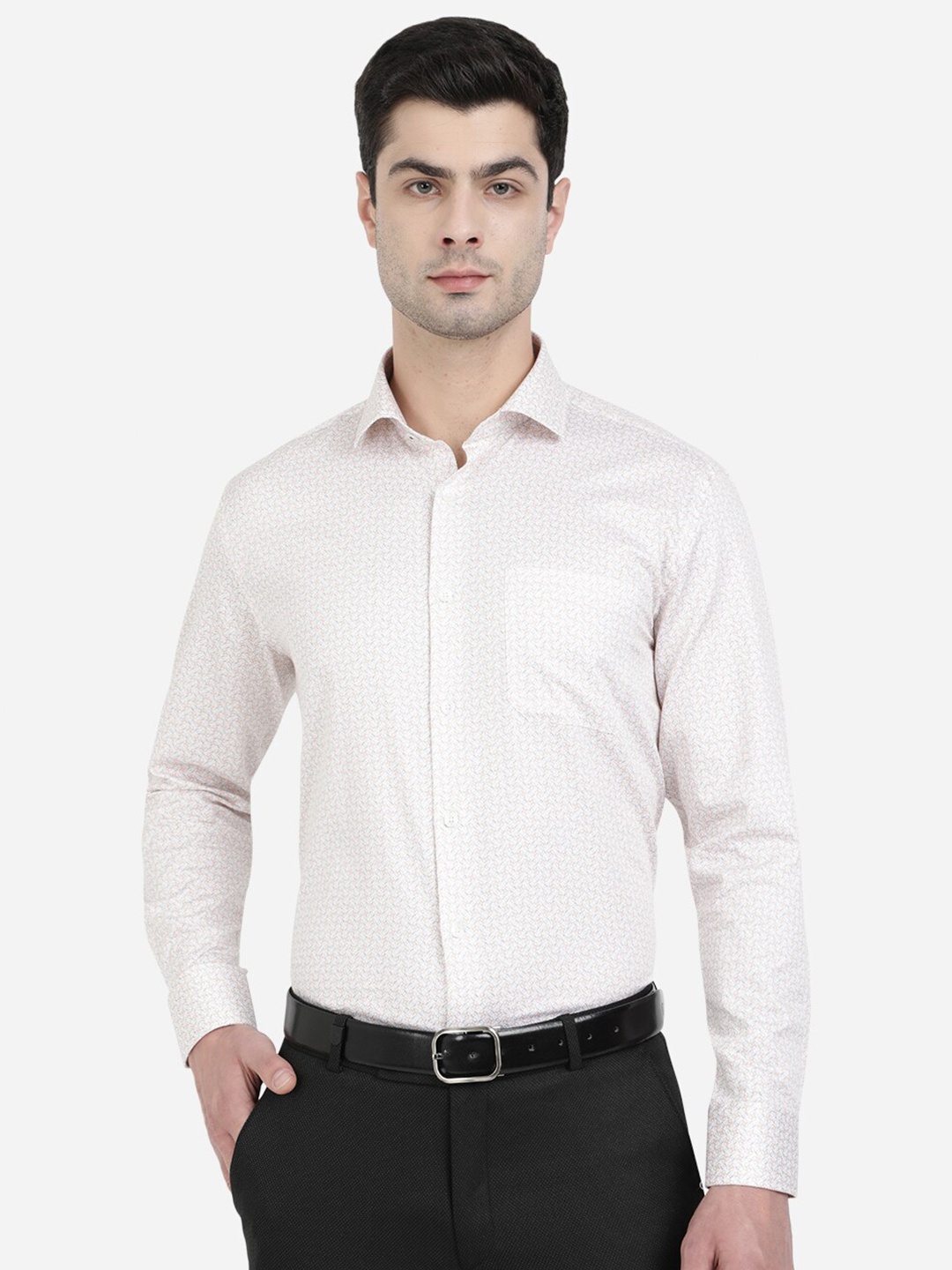 

JADE BLUE Men White Printed Formal Shirt
