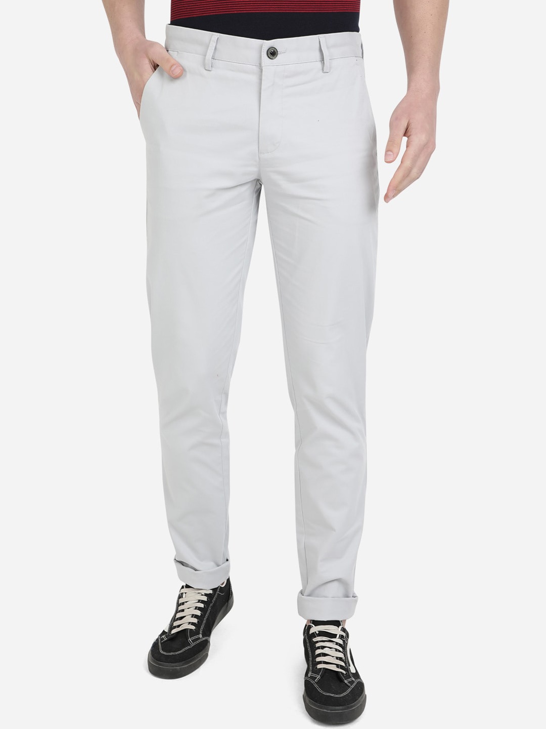 

JADE BLUE Men Grey Solid Skinny Fit Easy Wash Cotton Trousers