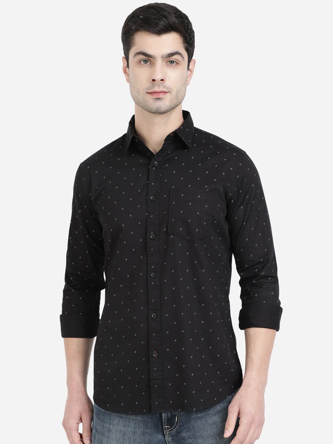 

JADE BLUE Men Black Slim Fit Printed Cotton Casual Shirt
