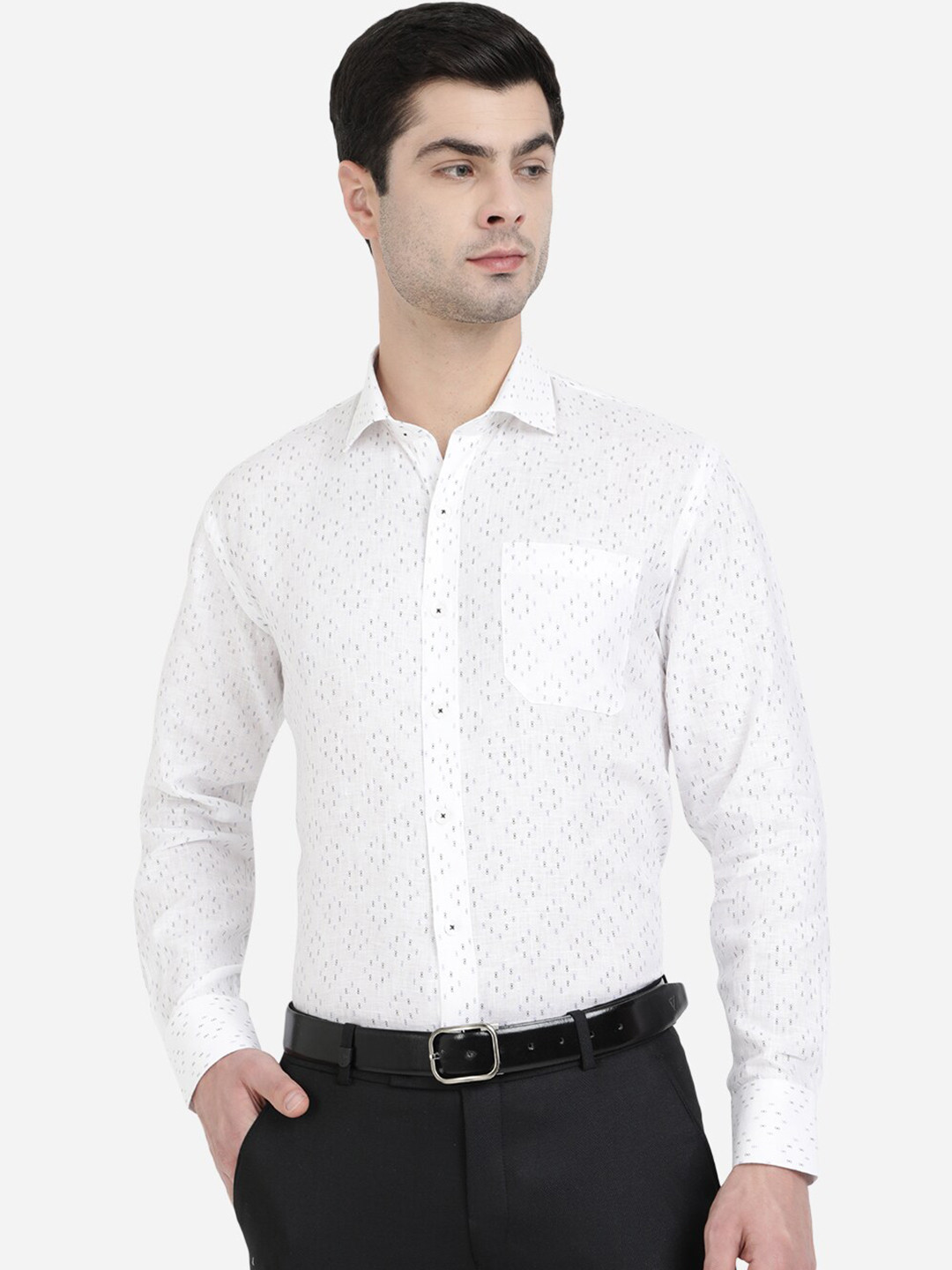 

JADE BLUE Men White Regular Fit Printed Cotton Formal Shirt