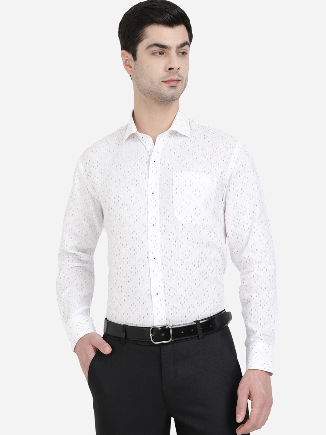 

JADE BLUE Men White Printed Cotton Formal Shirt