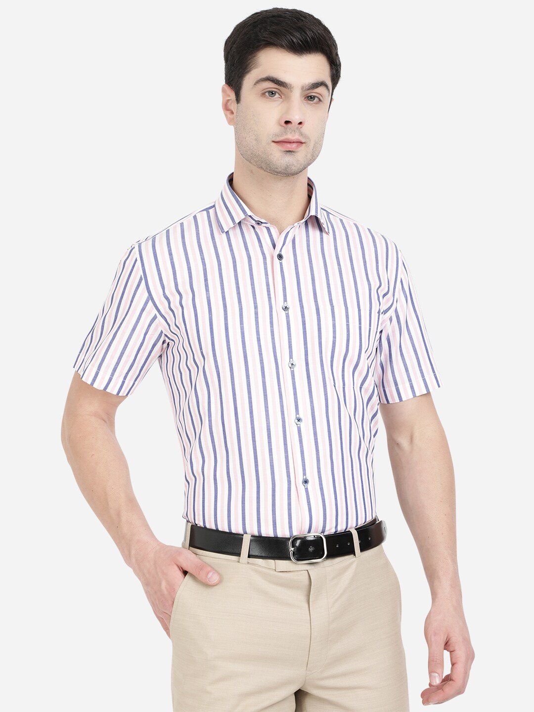 

JADE BLUE Men Pink Striped Cotton Formal Shirt