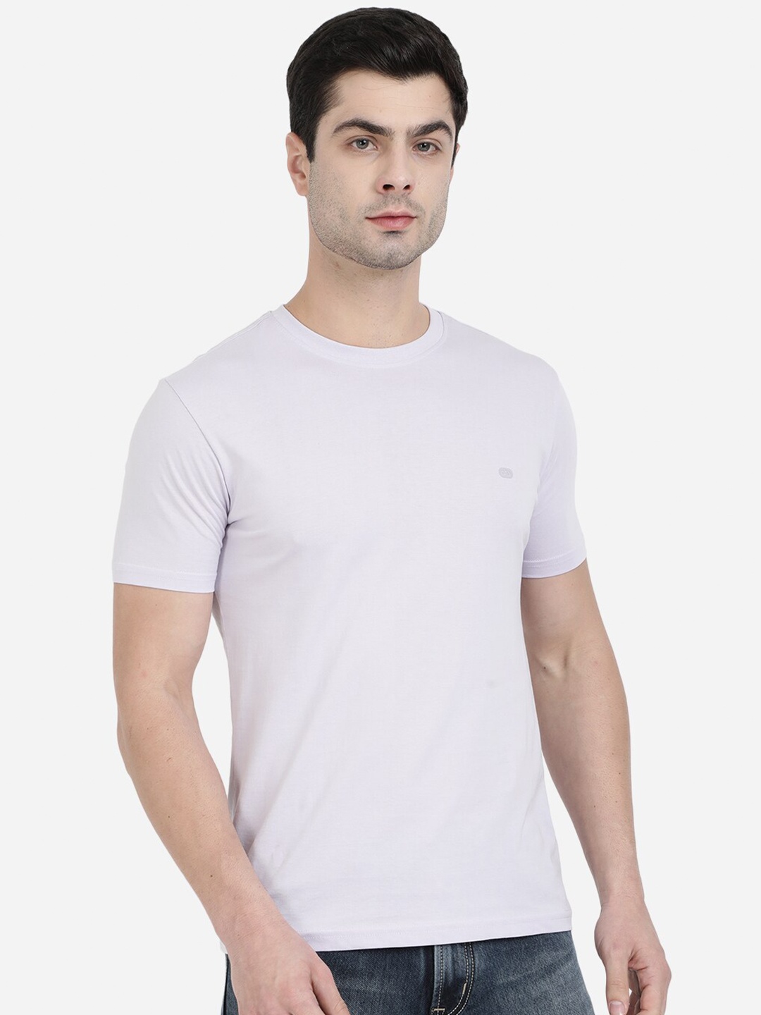 

JADE BLUE Men Grey Cotton Slim Fit T-shirt