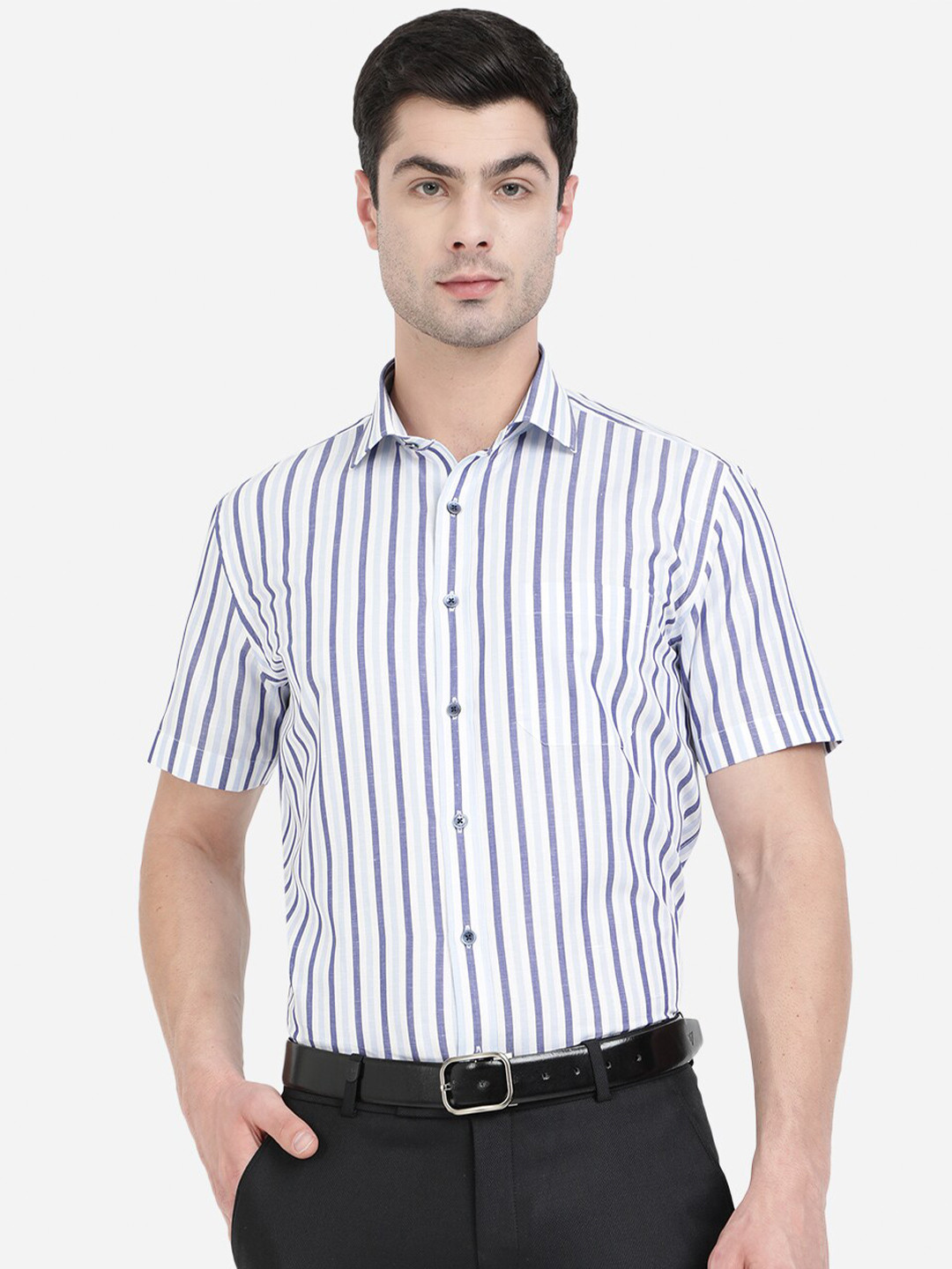 

JADE BLUE Men Blue Striped Cotton Formal Shirt