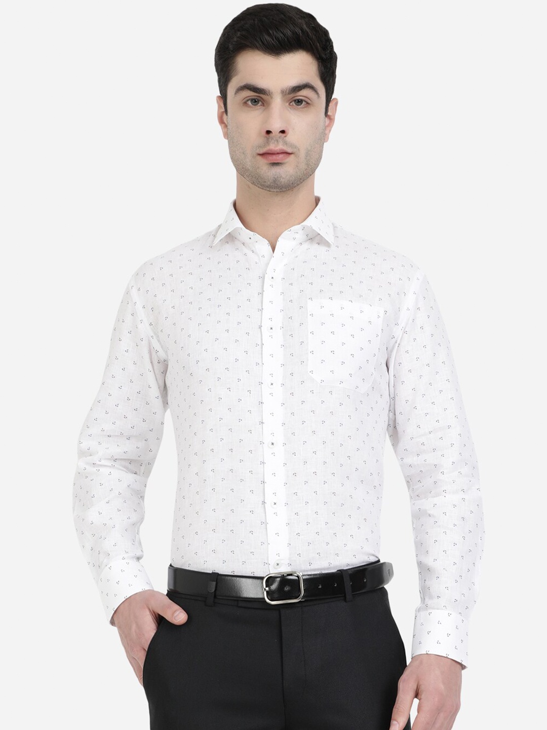 

JADE BLUE Men White & Blue Printed Regular Fit Cotton Formal Shirt