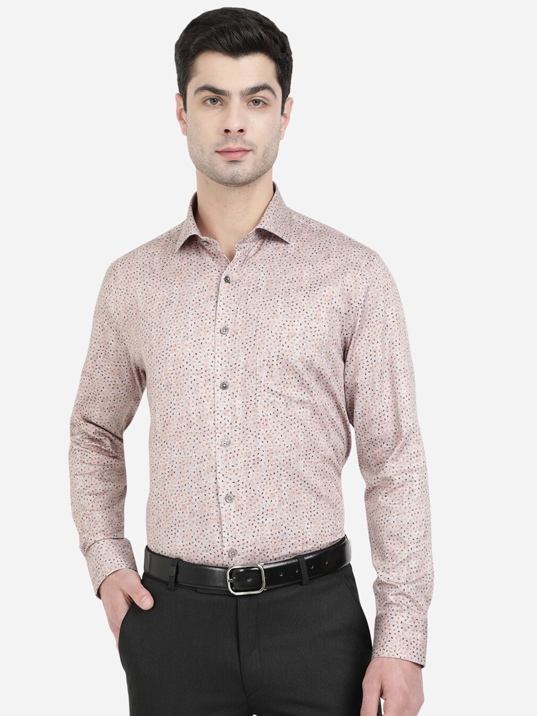

JADE BLUE Men Grey Micro Ditsy Printed Pure Cotton Formal Shirt