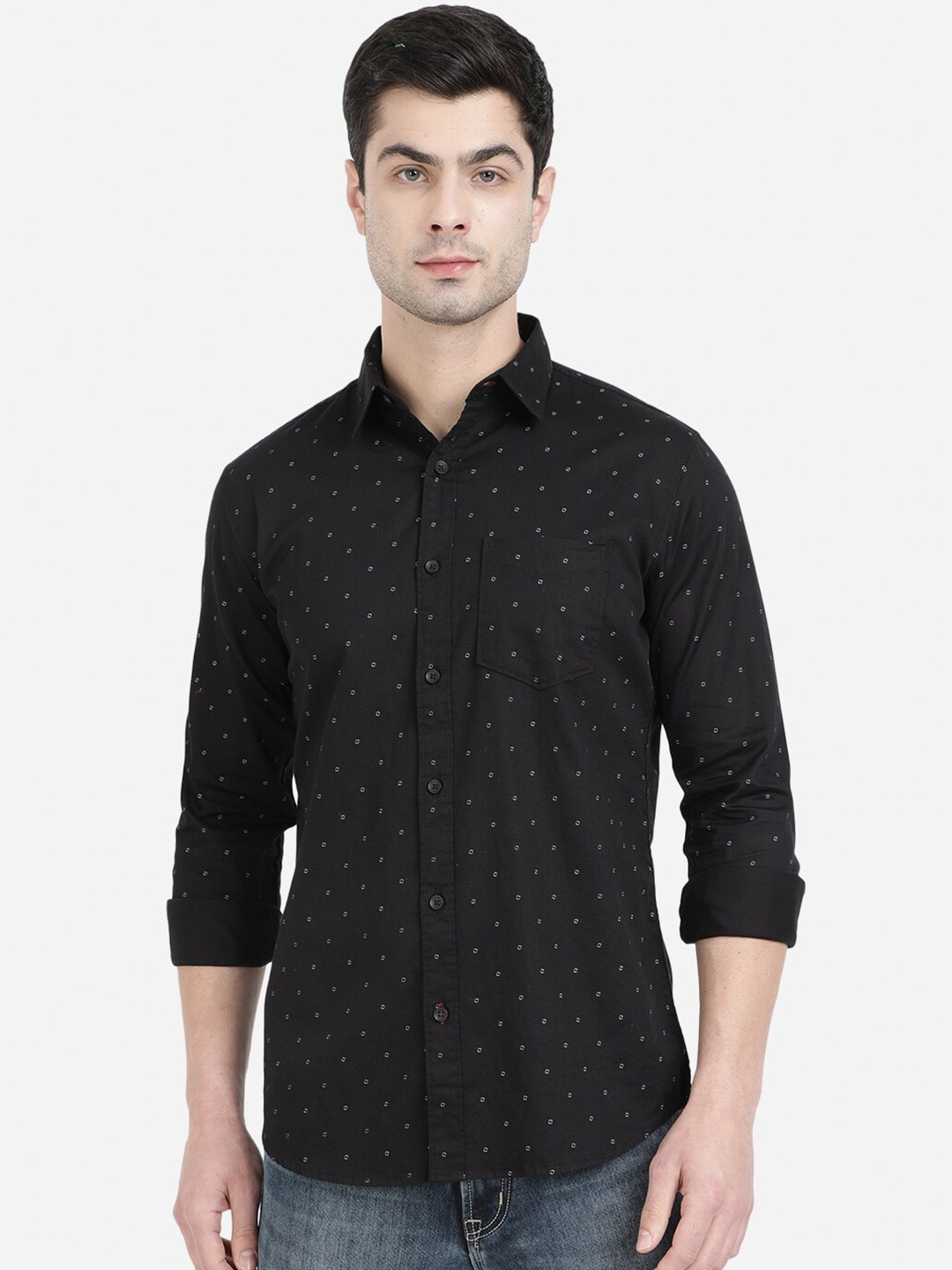

JADE BLUE Men Black Slim Fit Printed Cotton Casual Shirt