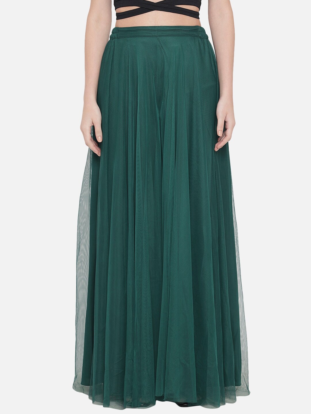 

Just Wow Women Green Flared Palazzos With Net