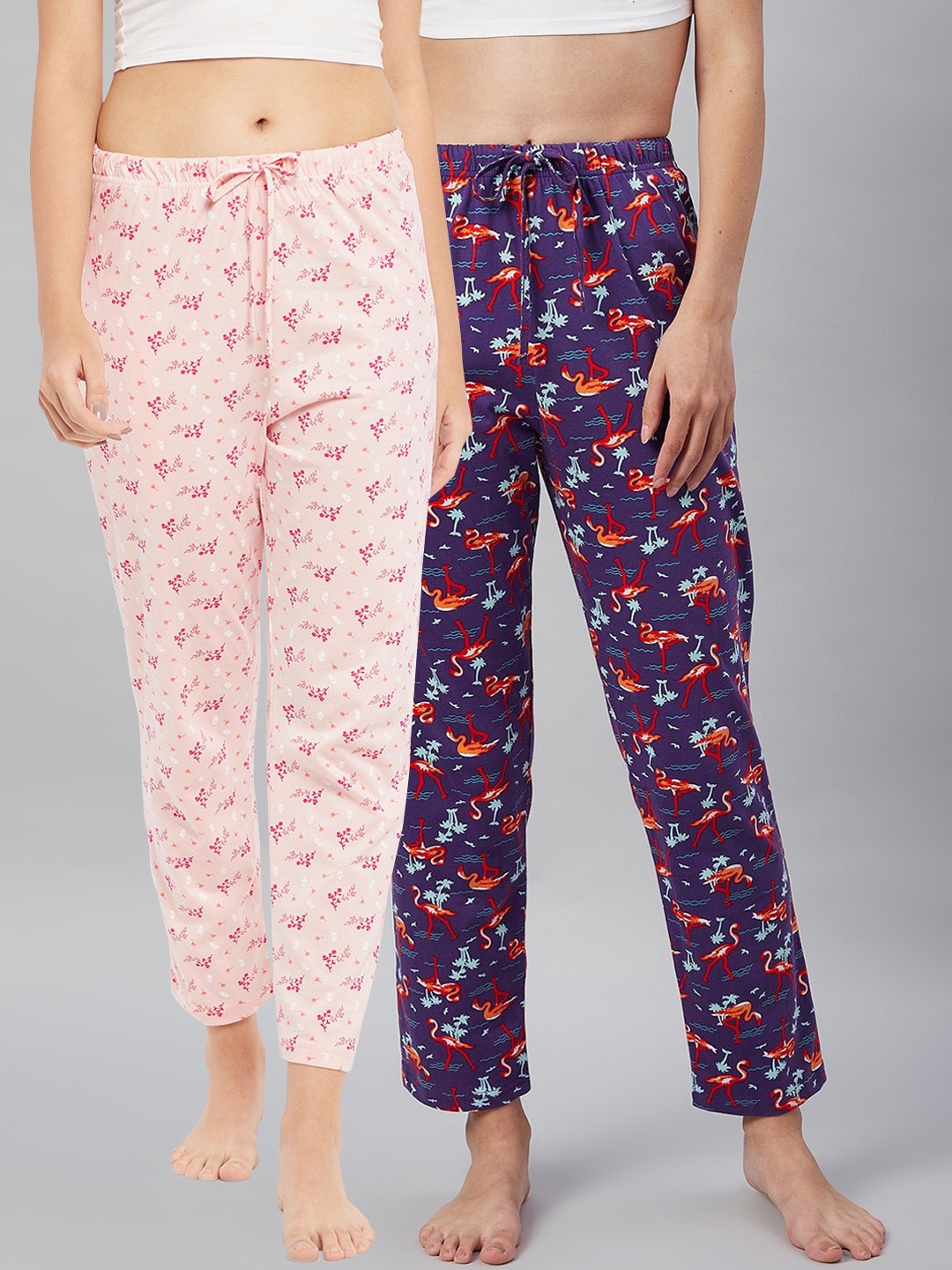

C9 AIRWEAR Women Pack Of 2 Printed Pure Cotton Lounge Pants, Peach