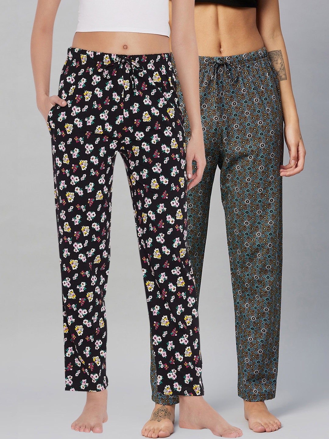 

C9 AIRWEAR Women Pack Of 2 Printed Pure Cotton Lounge Pants, Blue
