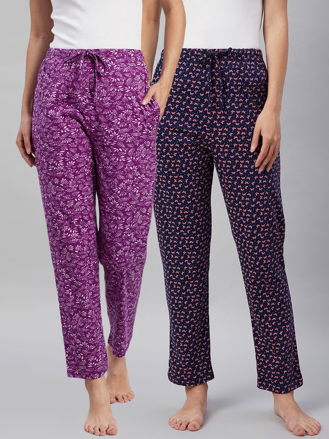 

C9 AIRWEAR Women Pack Of 2 Floral Printed Cotton Lounge Pants, Navy blue