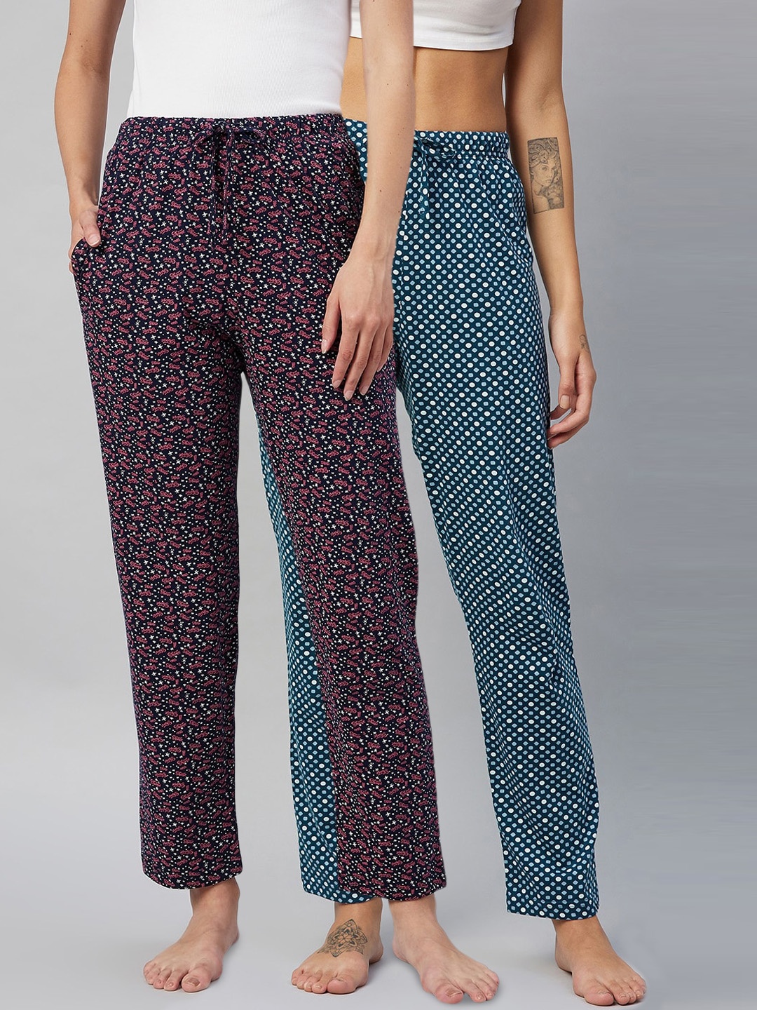 

C9 AIRWEAR Women Pack Of 2 Printed Pure Cotton Lounge Pants, Blue