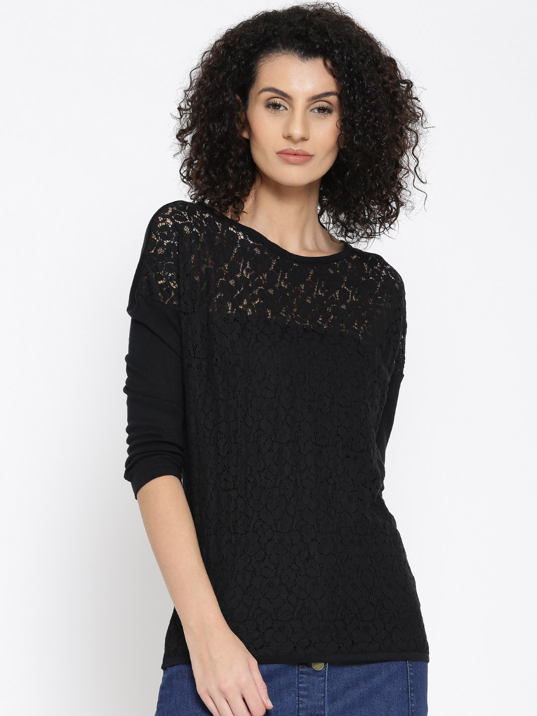 

United Colors of Benetton Women Black Lace Top
