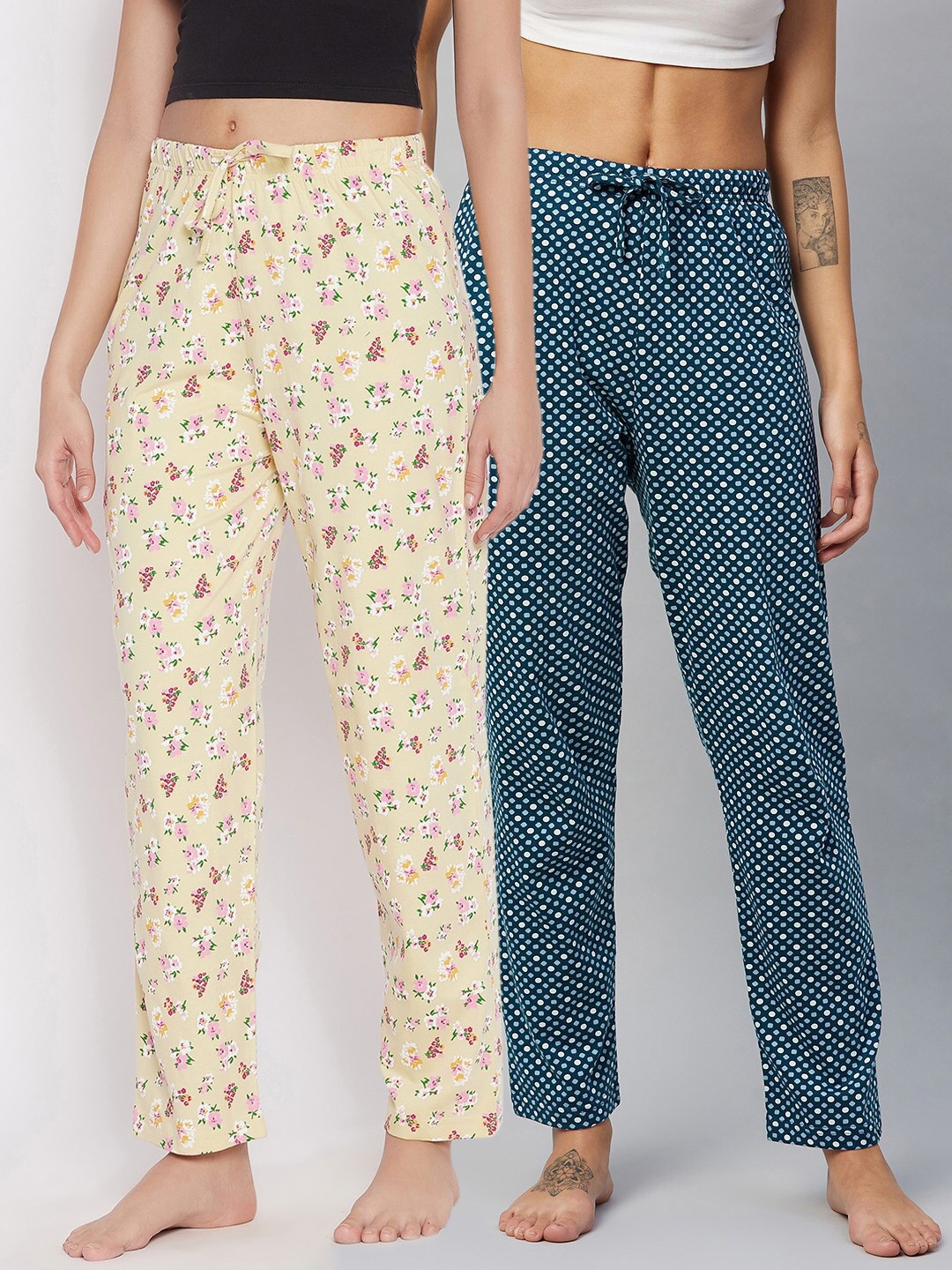 

C9 AIRWEAR Women Pack Of 2 Yellow & Blue Pure Cotton Lounge Pants