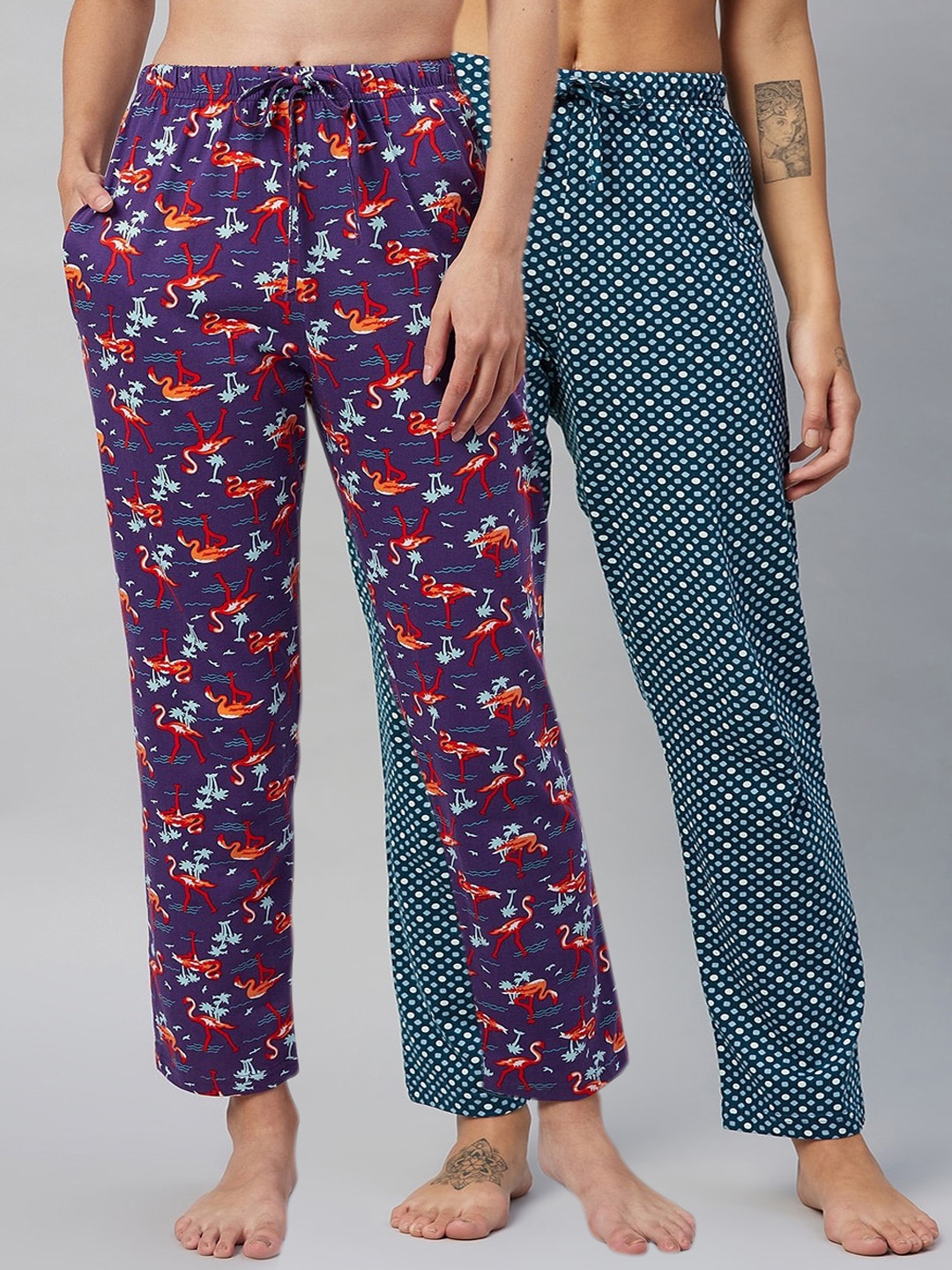 

C9 AIRWEAR Women Pack Of 2 Multi-Coloured Printed Pure Cotton Lounge Pants