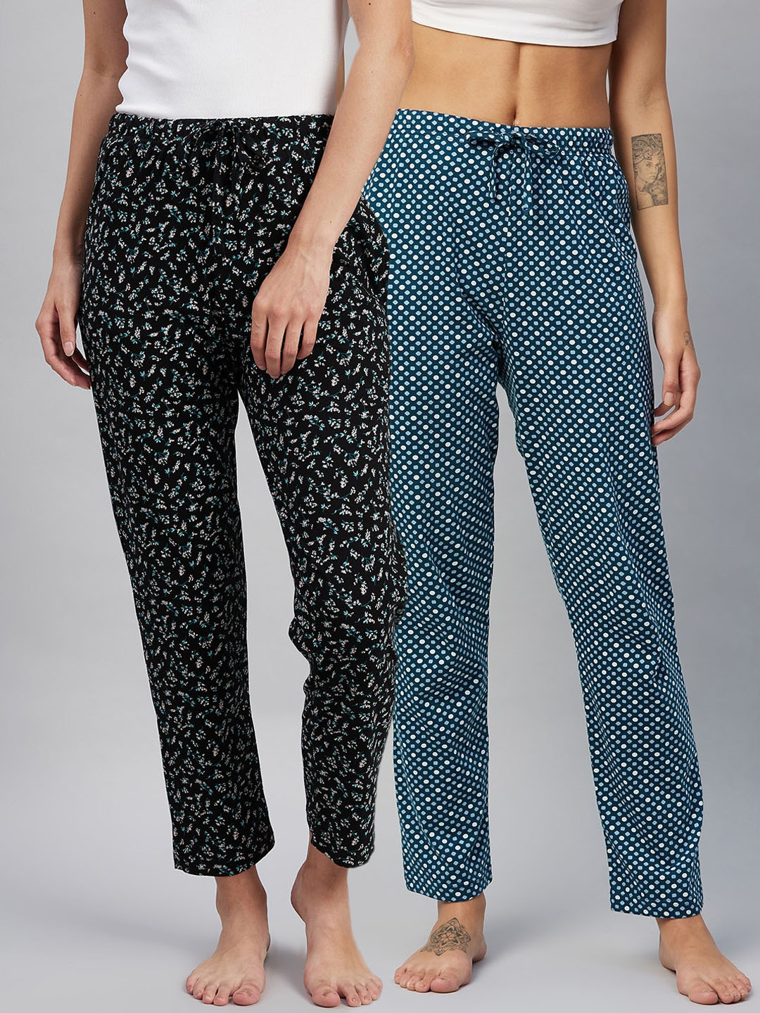 

C9 AIRWEAR Women Pack Of 2 Cotton Printed Lounge Pants, Black