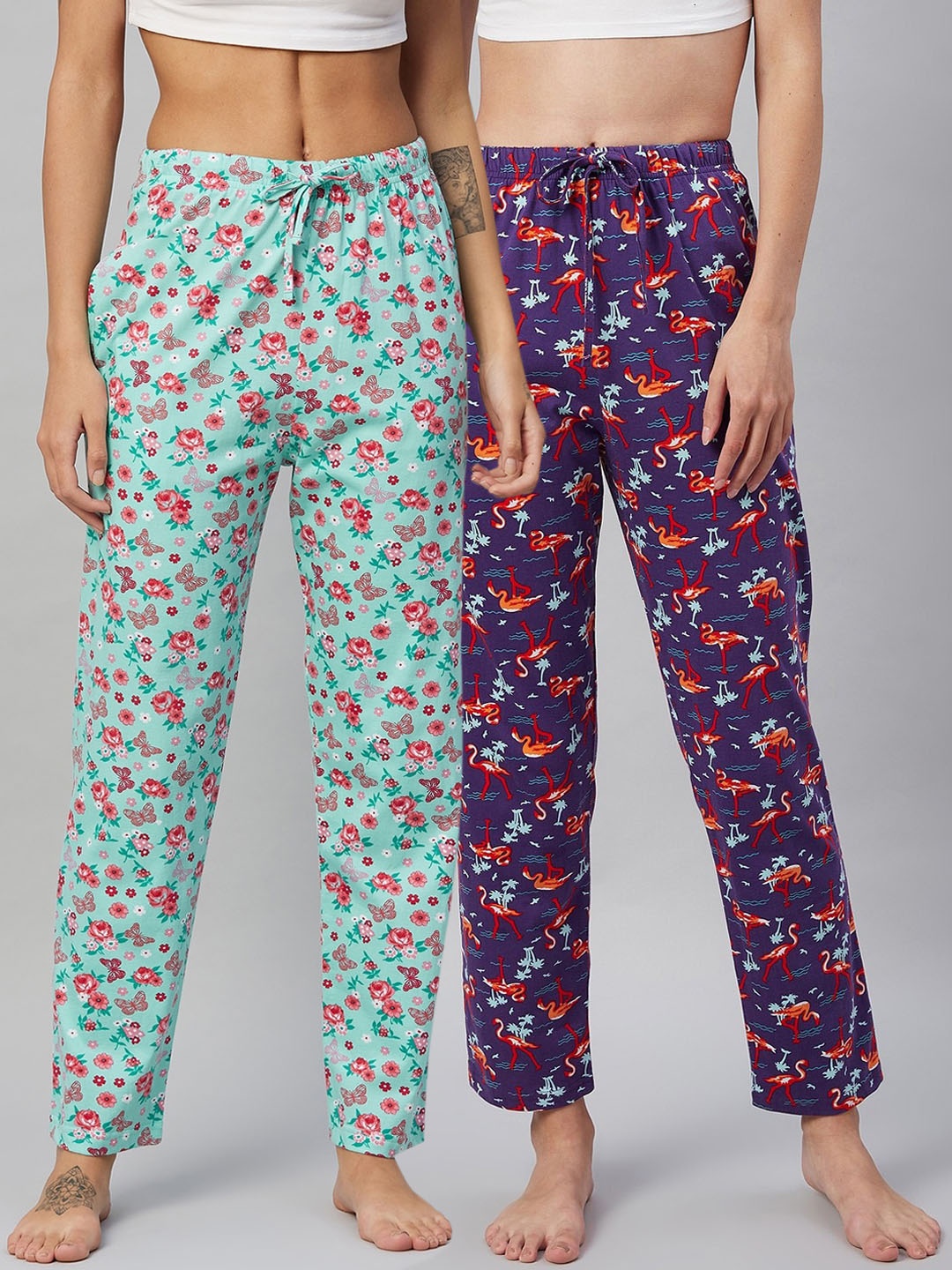 

C9 AIRWEAR Women Pack of 2 Floral Printed Relaxed Fit Cotton Lounge Pants, Blue